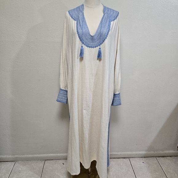 Mi Golondrina Beatriz Azul De Noel Caftan Maxi Dress Size Medium - Picture 5 of 12